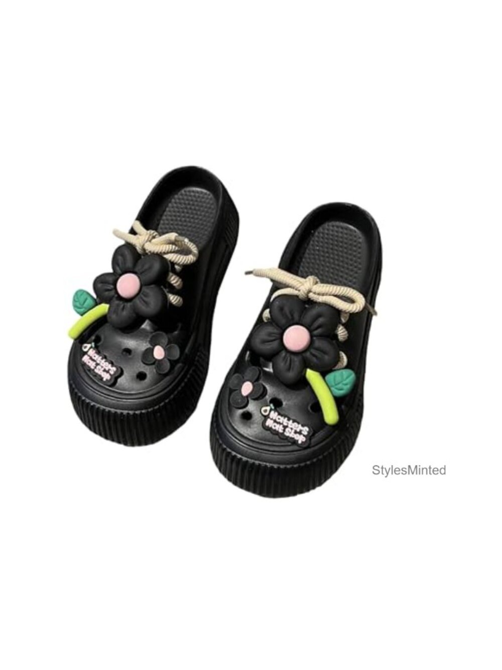 Women's Platform Slide Sandals with Flower Charm Decor